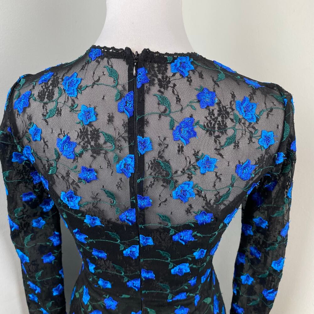 Dress The Population Sophia Indigo Embroidered Lace Illusion Dress Small - Picture 10 of 12